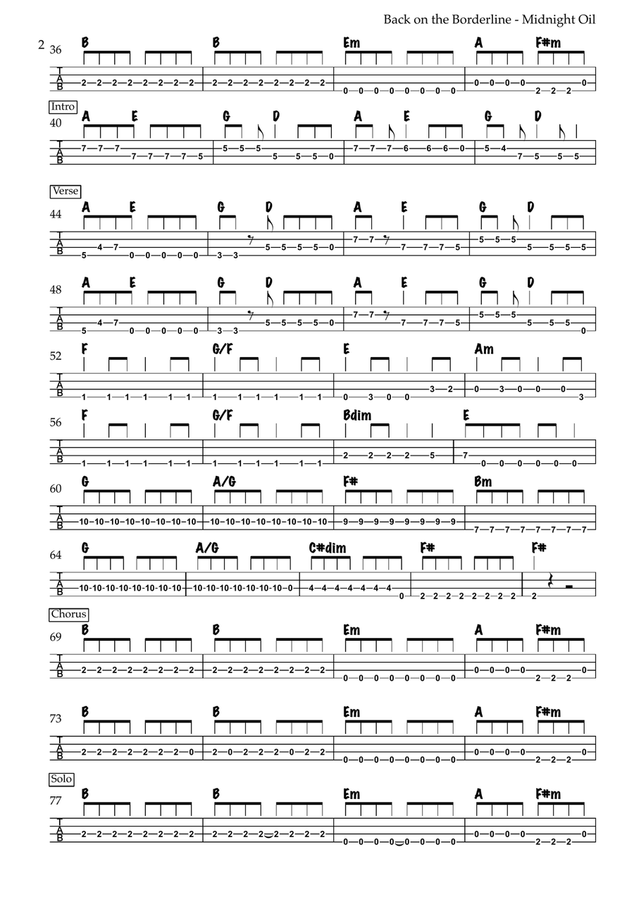 Back On The Borderline Back On The Borderline Guitar Tablature scores gallery preview page 2