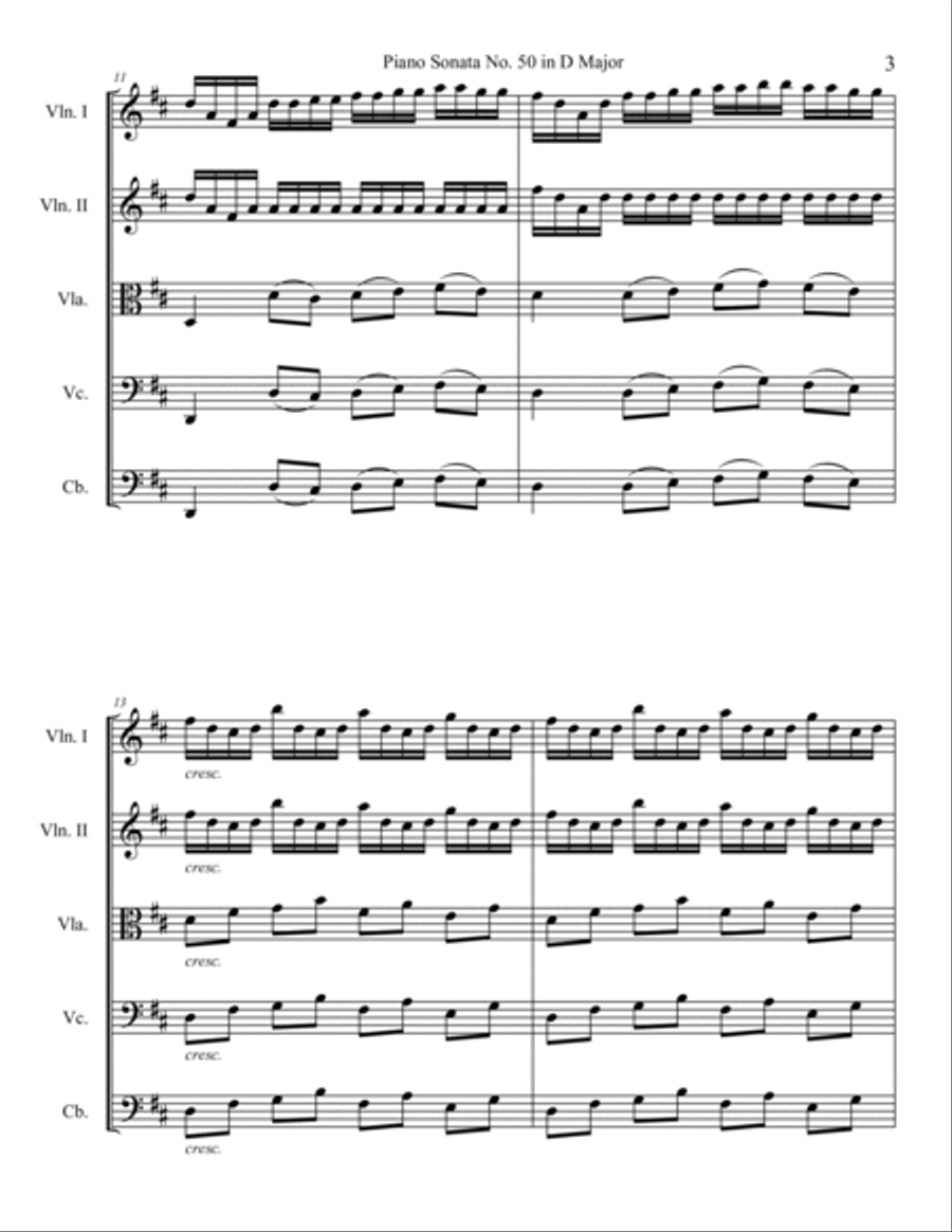 Piano Sonata in D major, Hob.XVI:37 String Orchestra scores gallery preview page 3