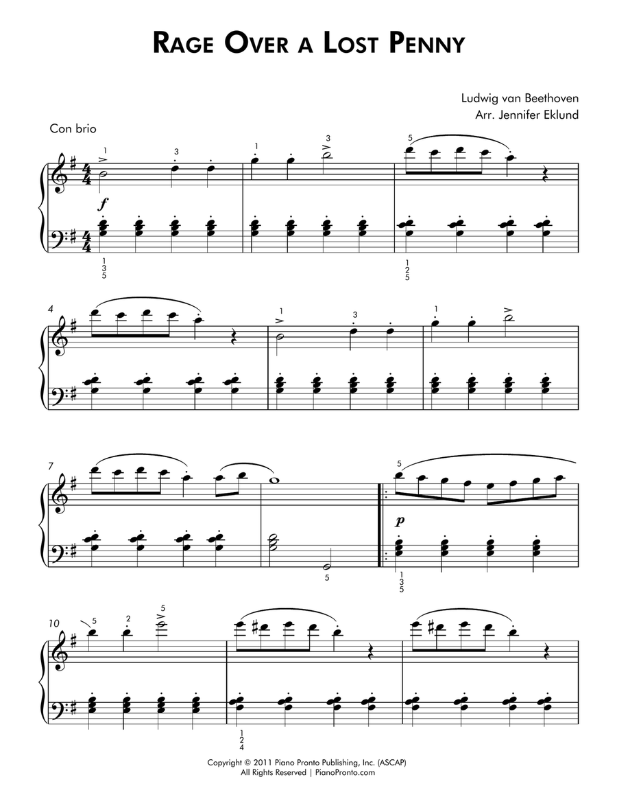 Rage Over a Lost Penny (Easy Solo with Music History Lesson) Piano Method scores gallery preview page 2