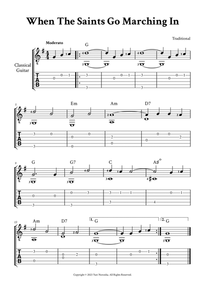 When The Saints Go Marching In - Fingerstyle Guitar (with TAB, Chords) image number null