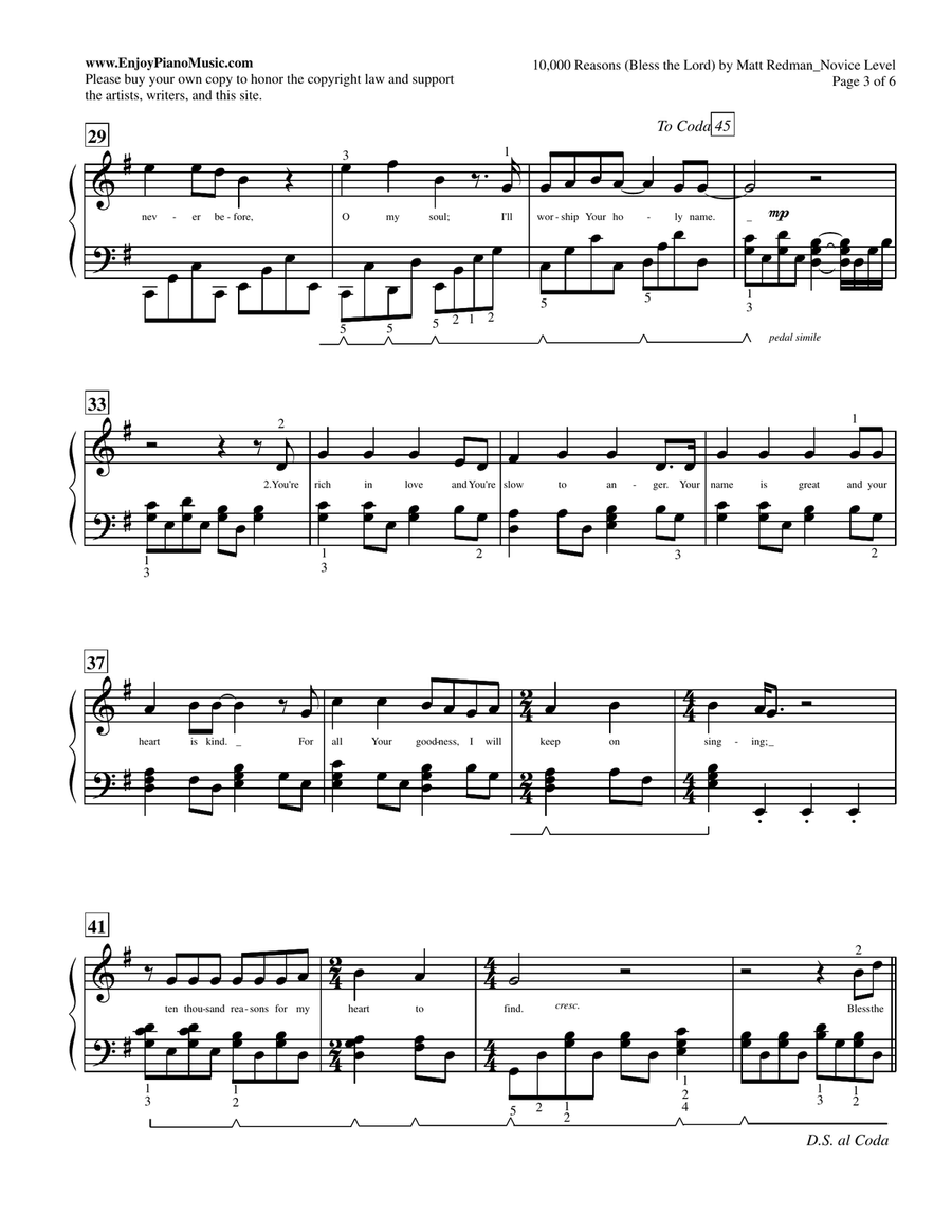 10,000 Reasons (Bless The Lord) Piano Solo scores gallery preview page 3