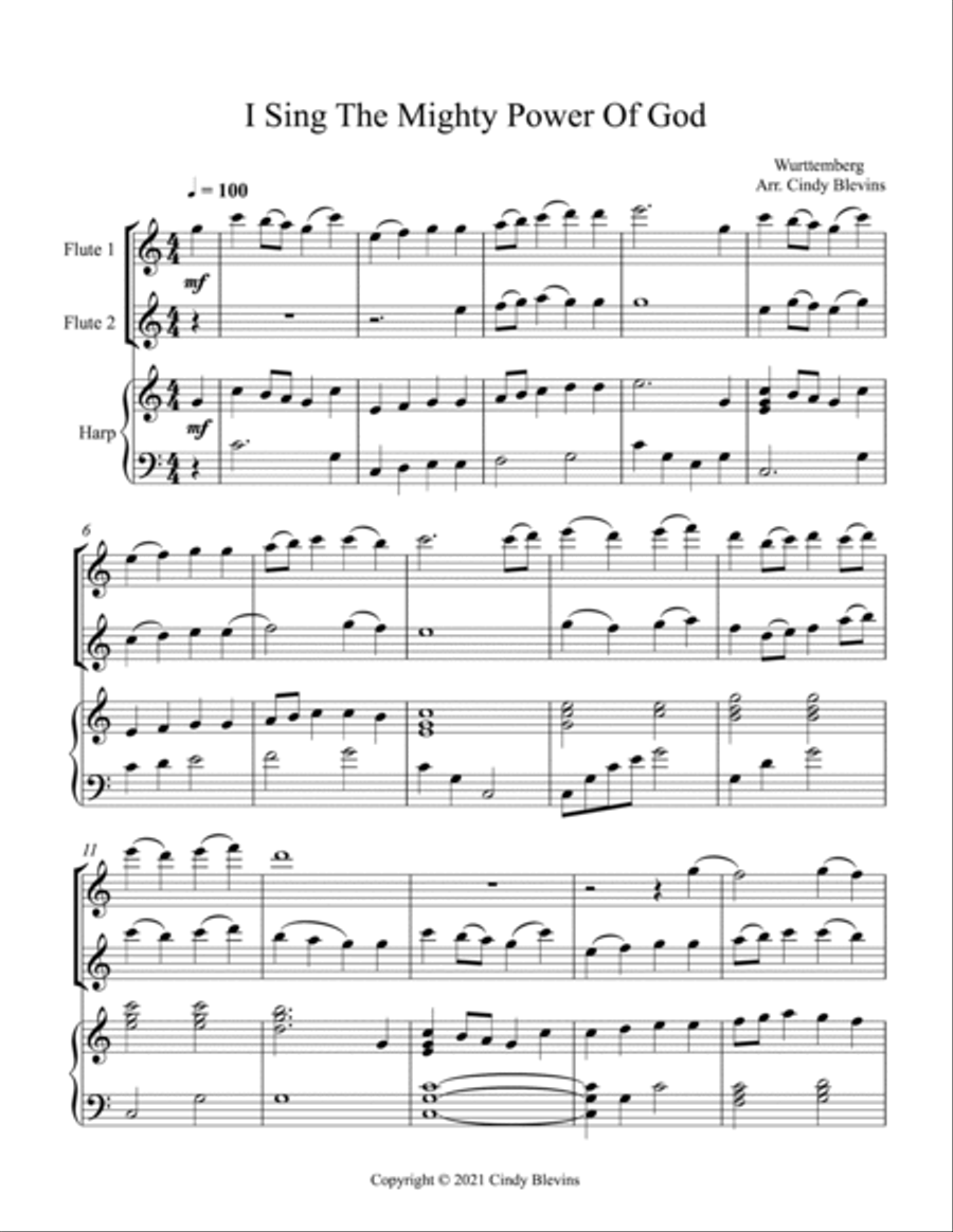 I Sing the Mighty Power Of God, Two Flutes and Harp Flute Duet scores gallery preview page 2