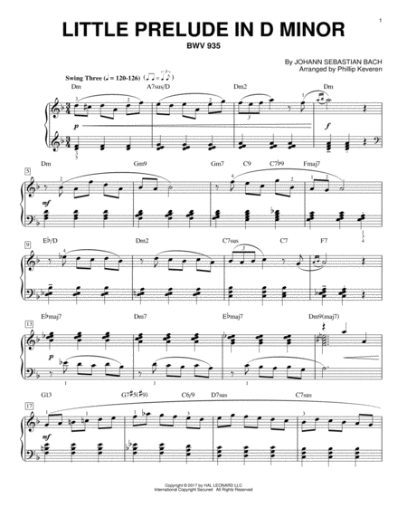 Little Prelude In D Minor, BWV 935 [Jazz version] (arr. Phillip Keveren)