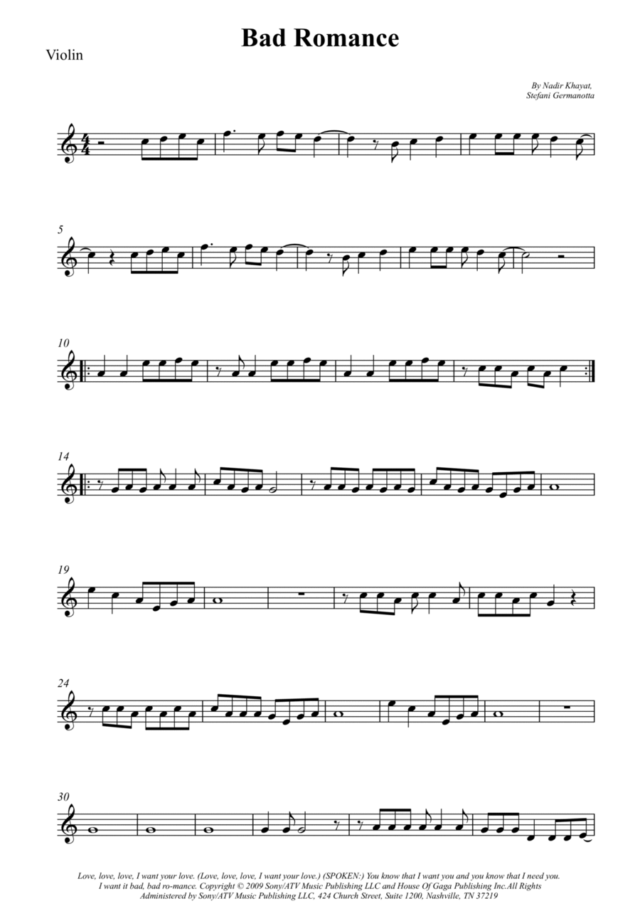 Bad Romance Bad Romance Violin Solo scores gallery preview page 1