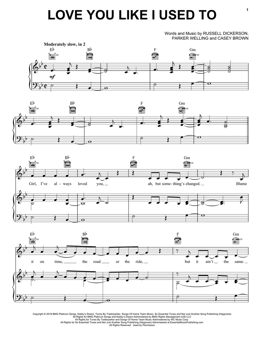 Love You Like I Used To Piano, Vocal, Guitar scores gallery preview page 1