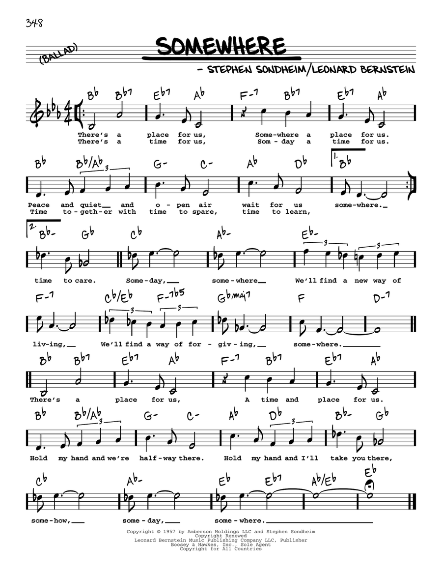 Somewhere (High Voice) (from West Side Story) High Voice scores gallery preview page 1