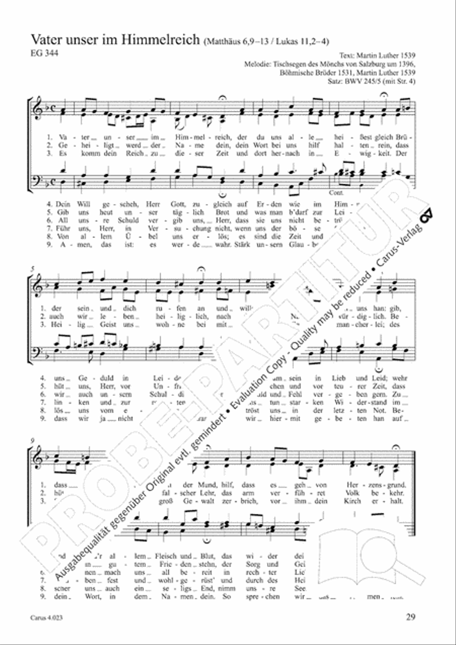 Luther Lieder in settings by J. S. Bach for mixed choir SATB 4-Part scores gallery preview page 35