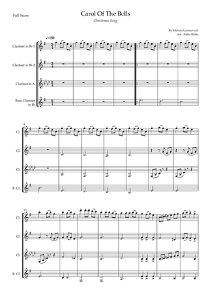 Carol Of The Bells (Christmas Song) for Clarinet Quartet (D Minor)