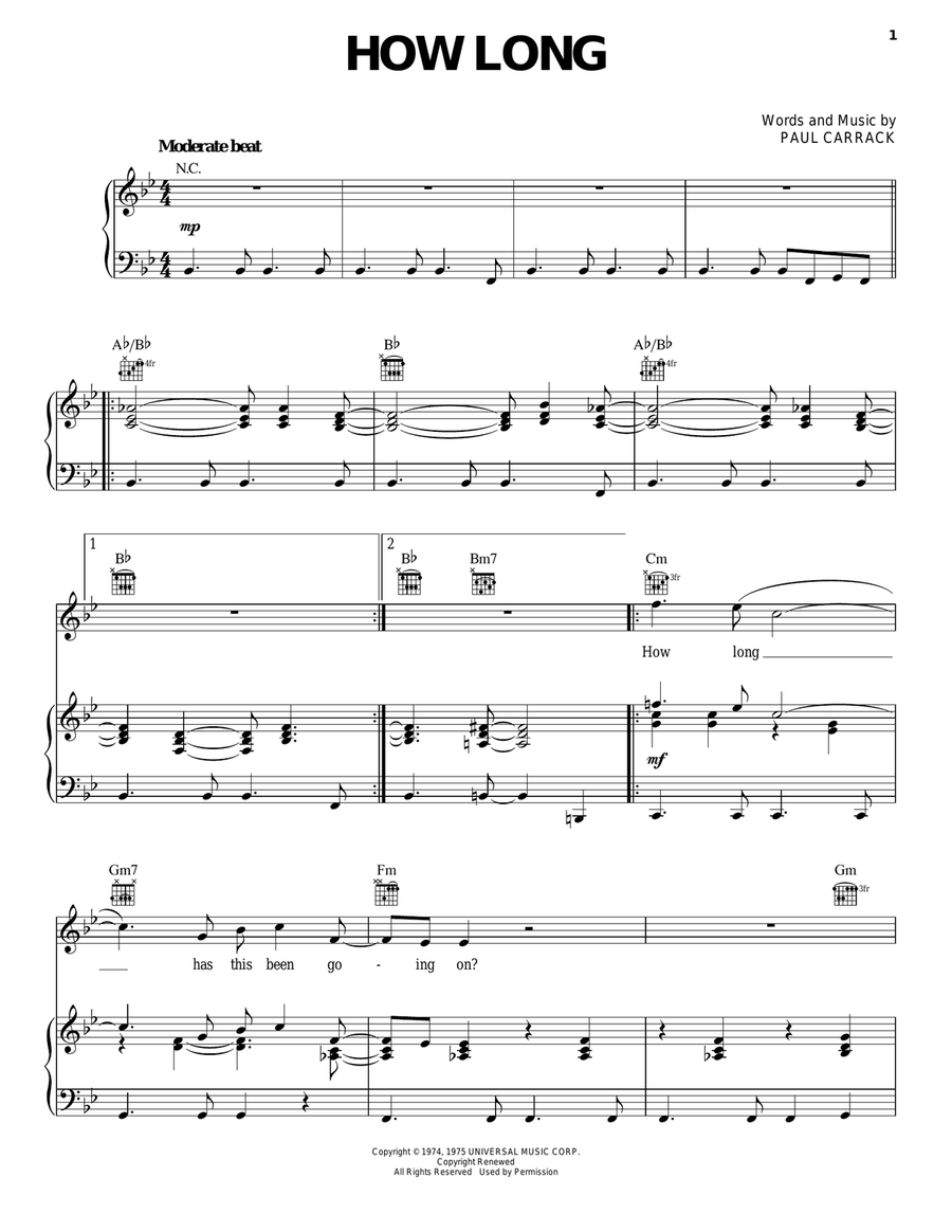 How Long How Long Piano, Vocal, Guitar scores gallery preview page 1