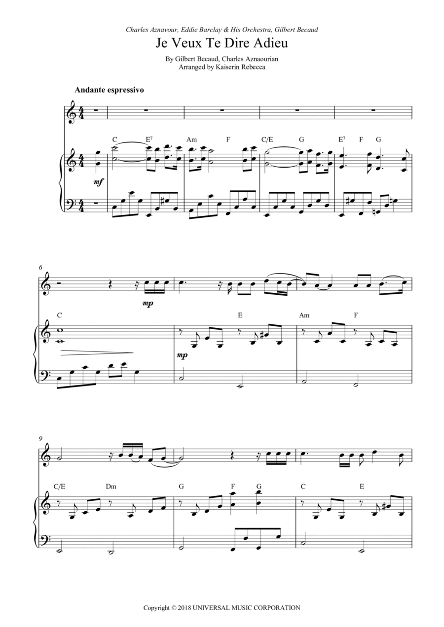 Je Veux Te Dire Adieu Je Veux Te Dire Adieu Piano scores gallery preview page 1