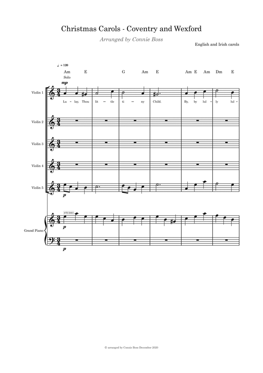 Christmas Carols (Coventry and Wexford) Violin quintet and piano image number null