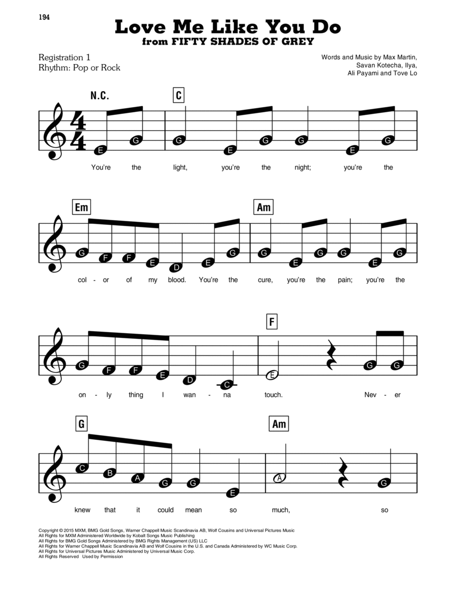 Love Me Like You Do (from Fifty Shades Of Grey) Easy Piano scores gallery preview page 1