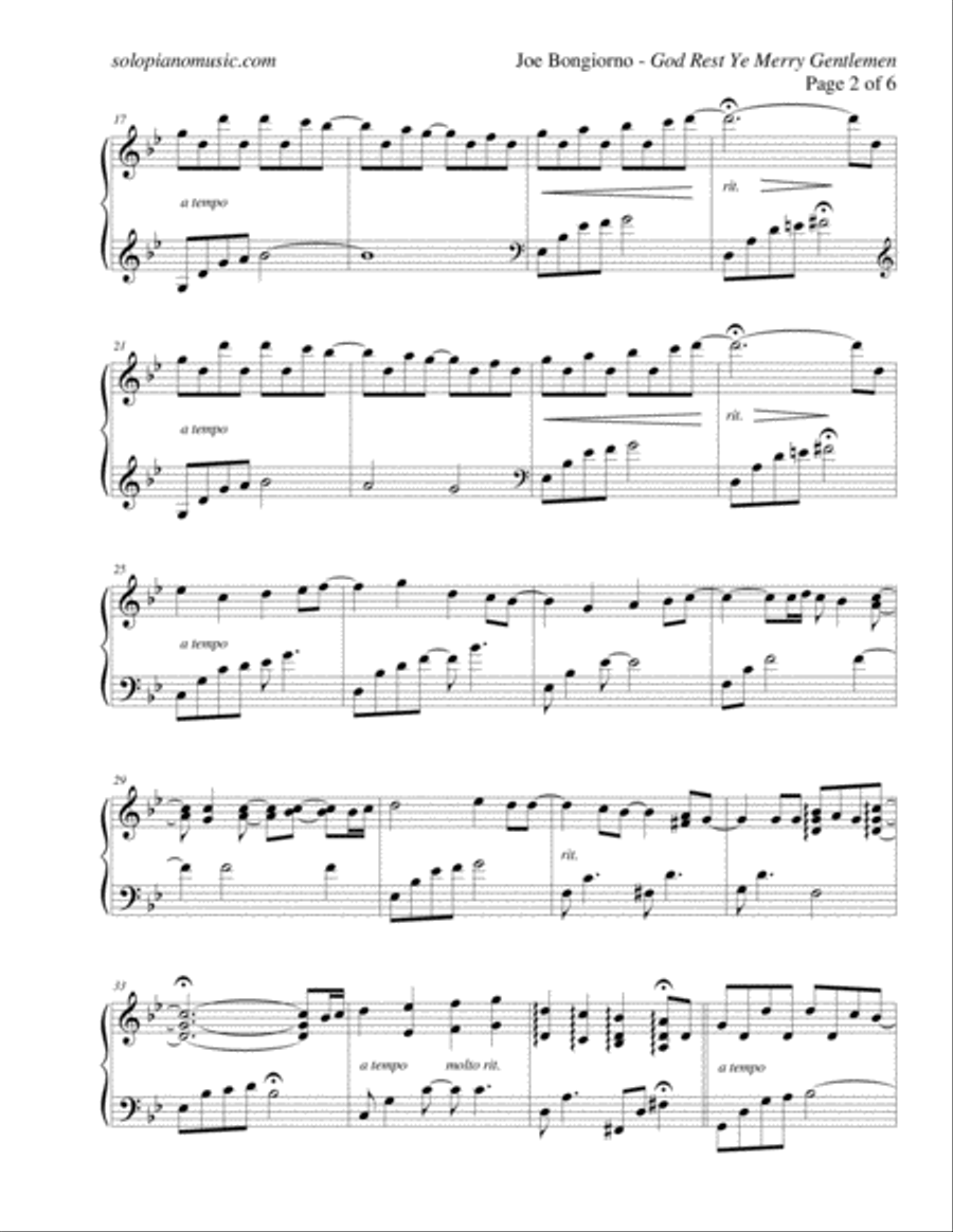 Traditional Christmas - God Rest Ye Merry Gentlemen - by Joe Bongiorno Piano Solo scores gallery preview page 2