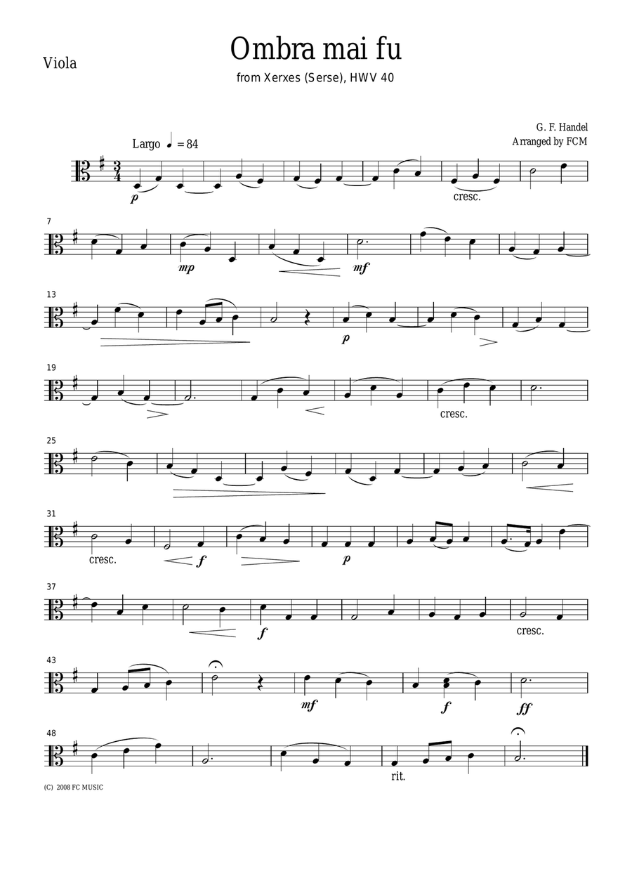 Handel Ombra mai fu (Largo), for string quartet, CH107 String Quartet scores gallery preview page 3