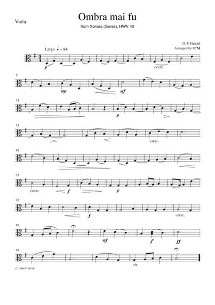 Handel Ombra mai fu (Largo), for string quartet, CH107 image number null