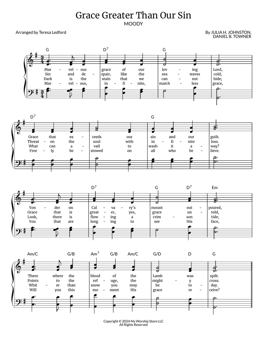 Grace Greater Than Our Sin Piano, Vocal, Guitar scores gallery preview page 1