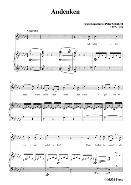 Schubert-Andenken,in G flat Major,for Voice&Piano image number null