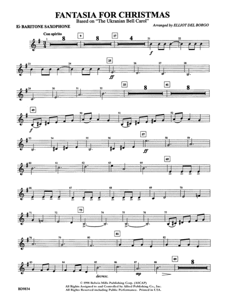 Fantasia for Christmas (based on "The Ukranian Bell Carol"): E-flat Baritone Saxophone
