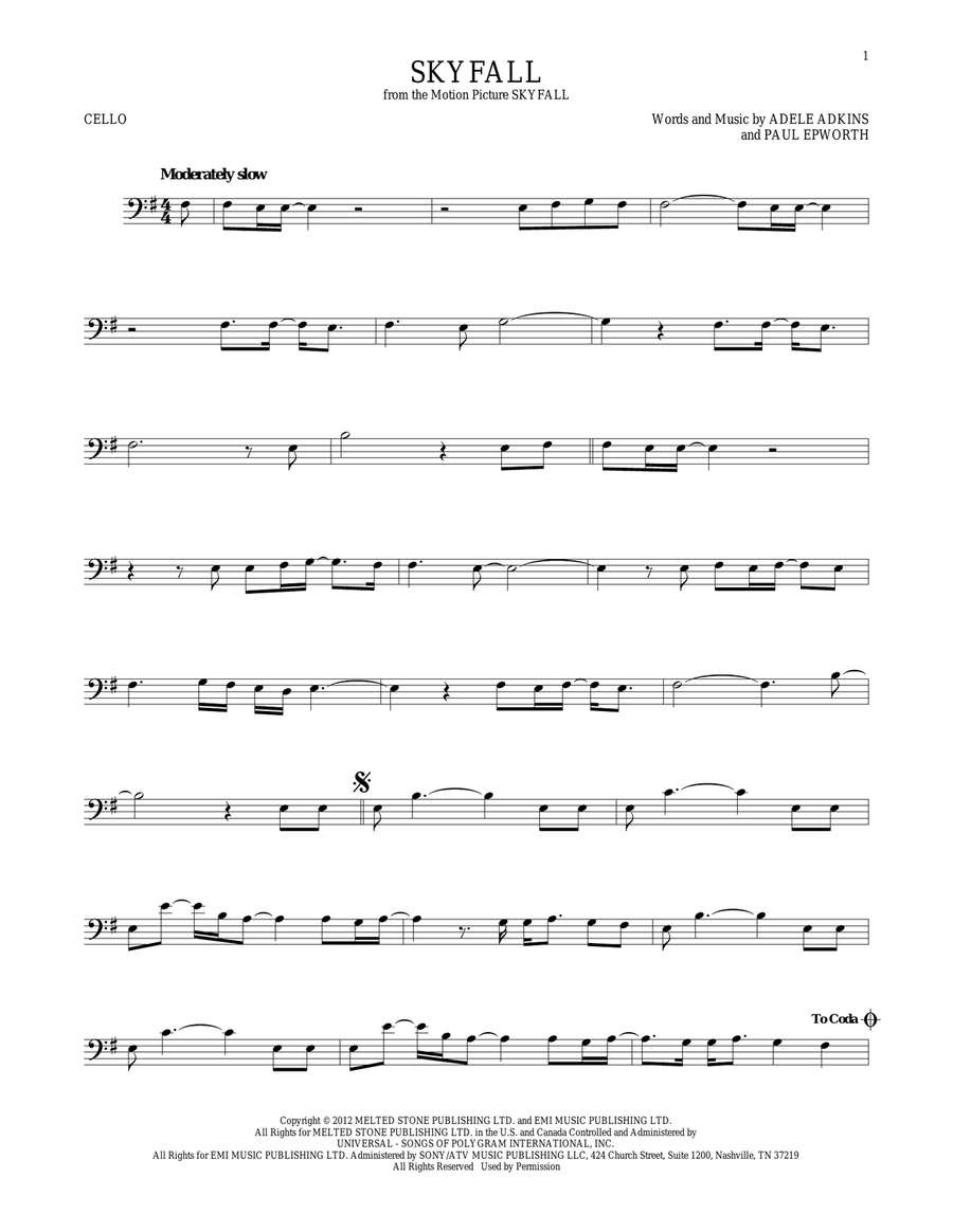 Skyfall Skyfall Cello Solo scores gallery preview page 1