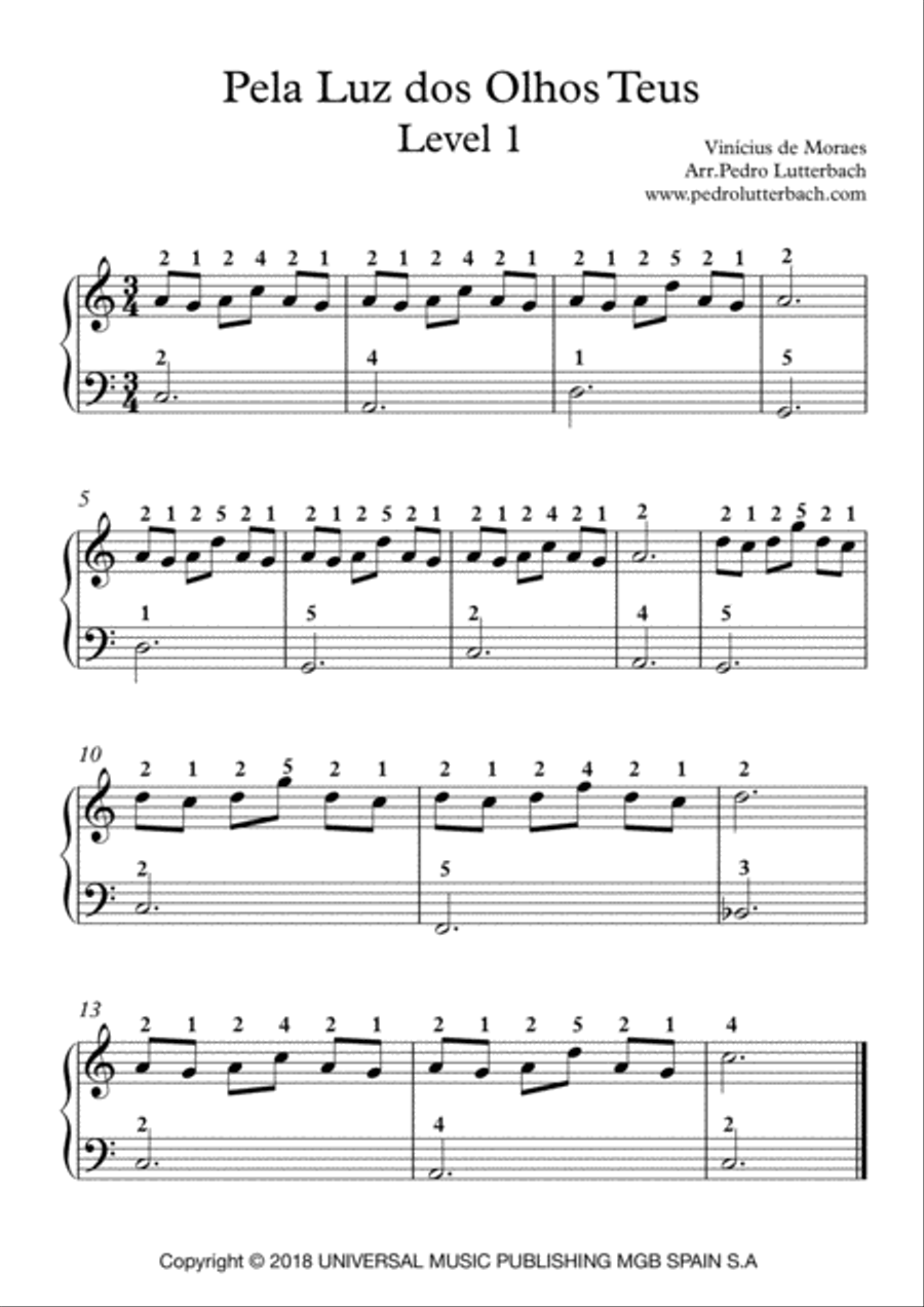 Pela Luz Dos Olhos Teus Easy Piano scores gallery preview page 1