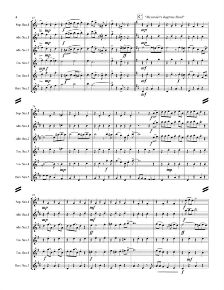 Dixieland Medley (for Saxophone Quintet SATTB or AATTB) Saxophone Quintet scores gallery preview page 5