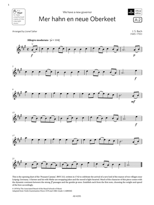 Book cover for Mer hahn en neue Oberkeet (Grade 1, A2, from the ABRSM Violin Syllabus from 2024)