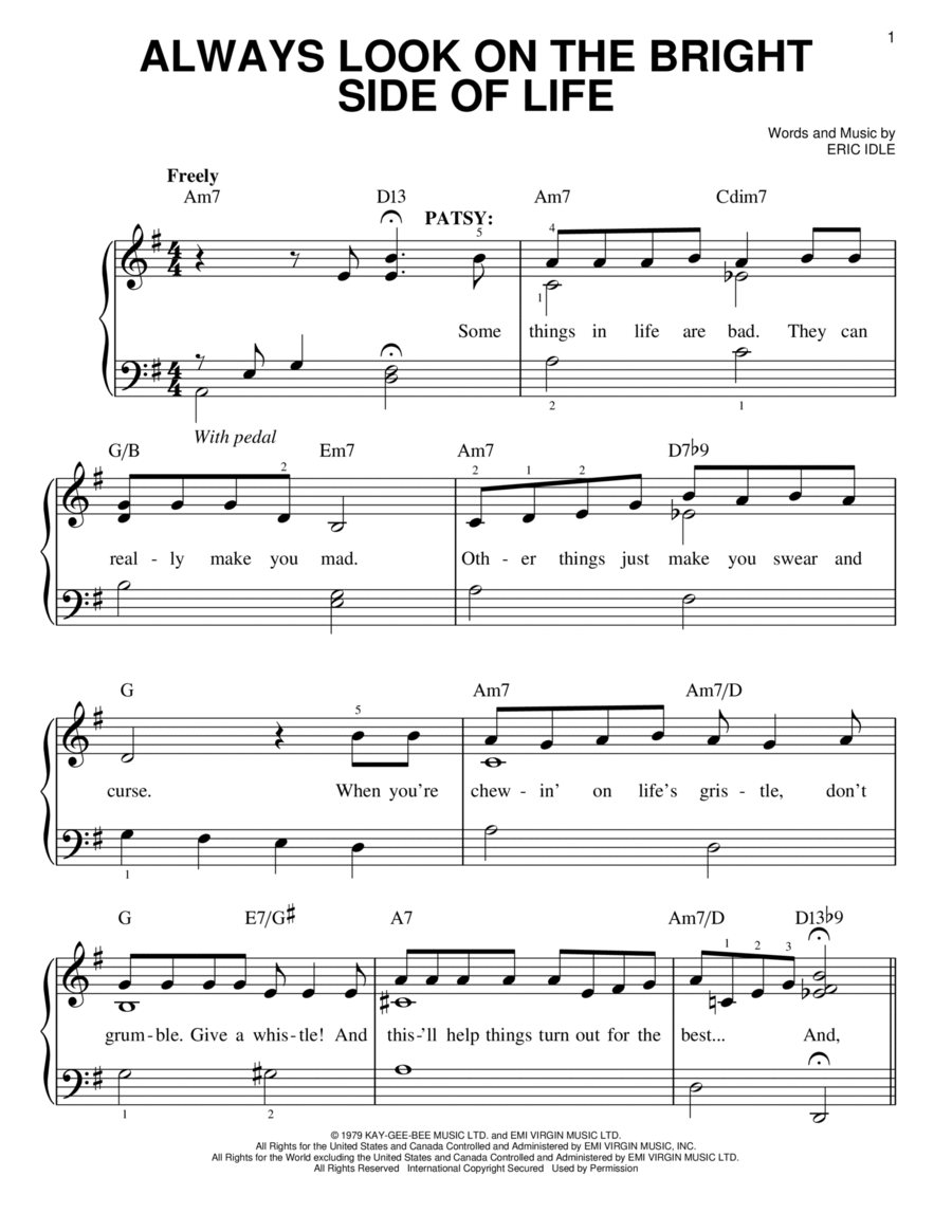 Always Look On The Bright Side Of Life (from Monty Python's Spamalot) Easy Piano scores gallery preview page 1
