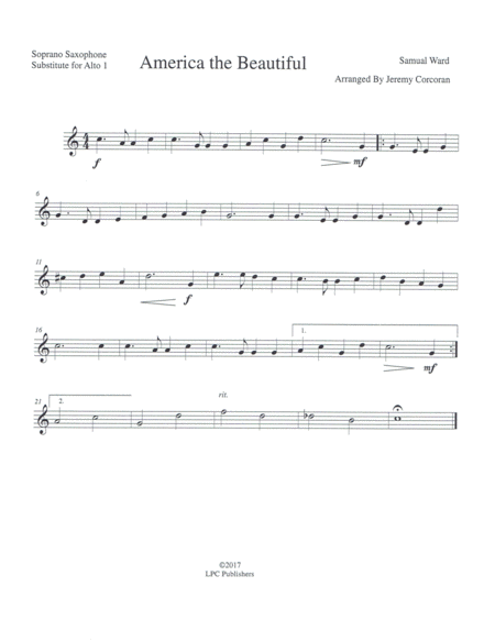 America the Beautiful for Saxophone Quartet (SATB or AATB) image number null