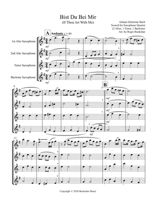 Book cover for Bist Du Bei Mir (Bb) (Saxophone Quartet - 2 Alto, 1 Tenor, 1 Baritone)