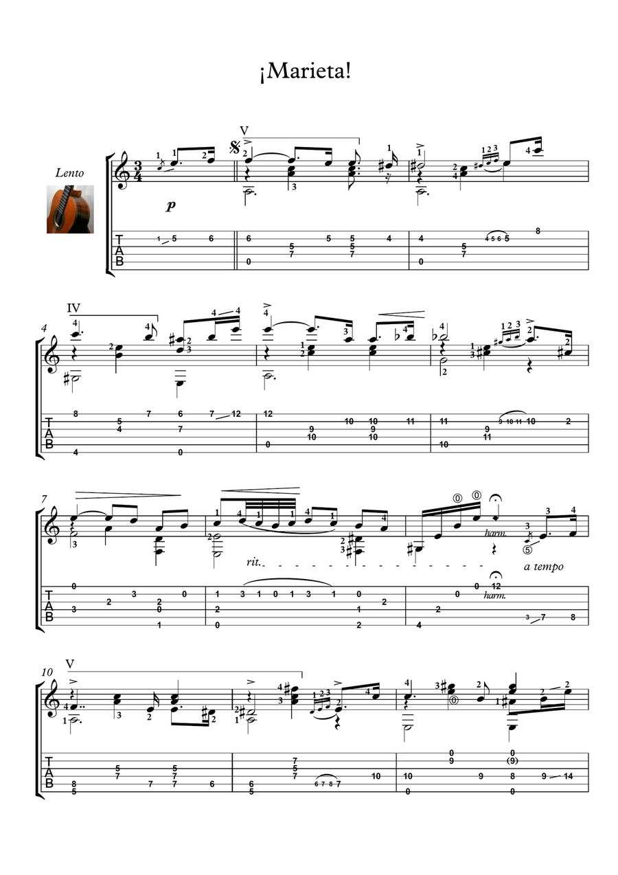 Marieta by Tarrega Guitar solo Acoustic Guitar scores gallery preview page 1