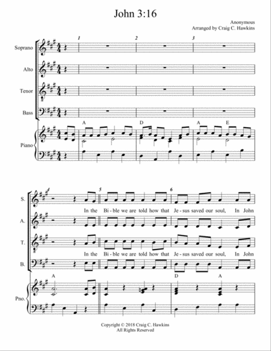 John 3:16 4-Part scores gallery preview page 1