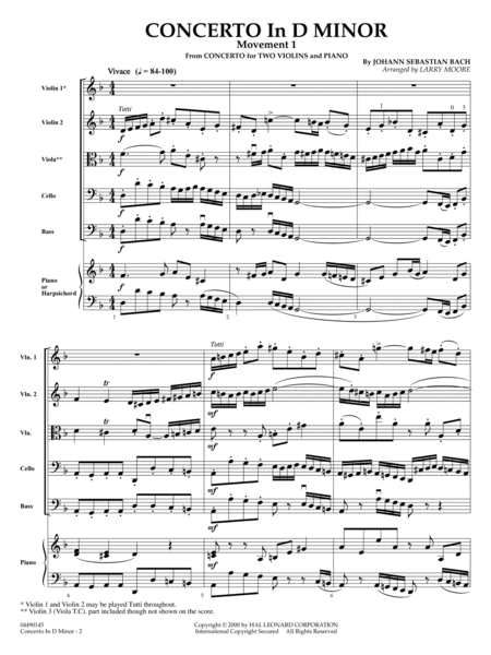 Concerto In D Minor (Movement 1) (arr. Larry Moore) - Conductor Score (Full Score)