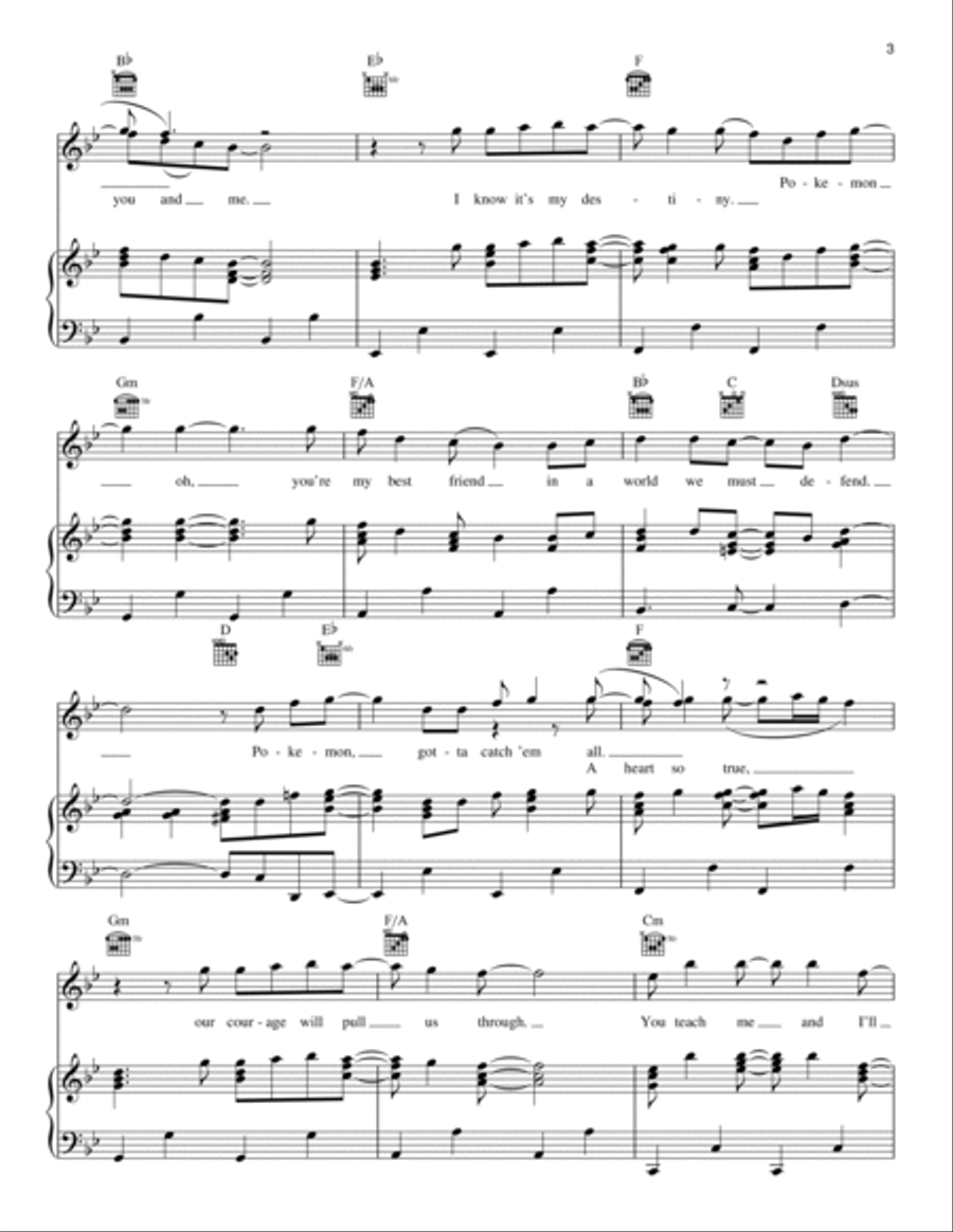 Pokemon Theme Piano, Vocal, Guitar scores gallery preview page 3
