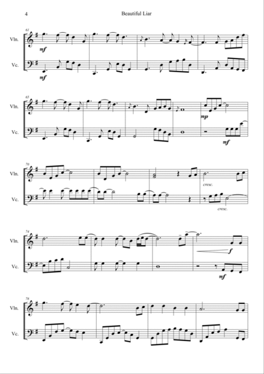 Beautiful Liar String Duet scores gallery preview page 4