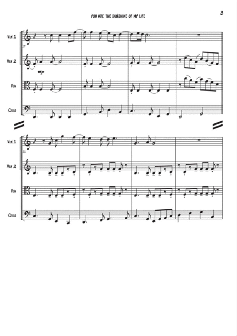 You Are The Sunshine Of My Life String Quartet scores gallery preview page 3