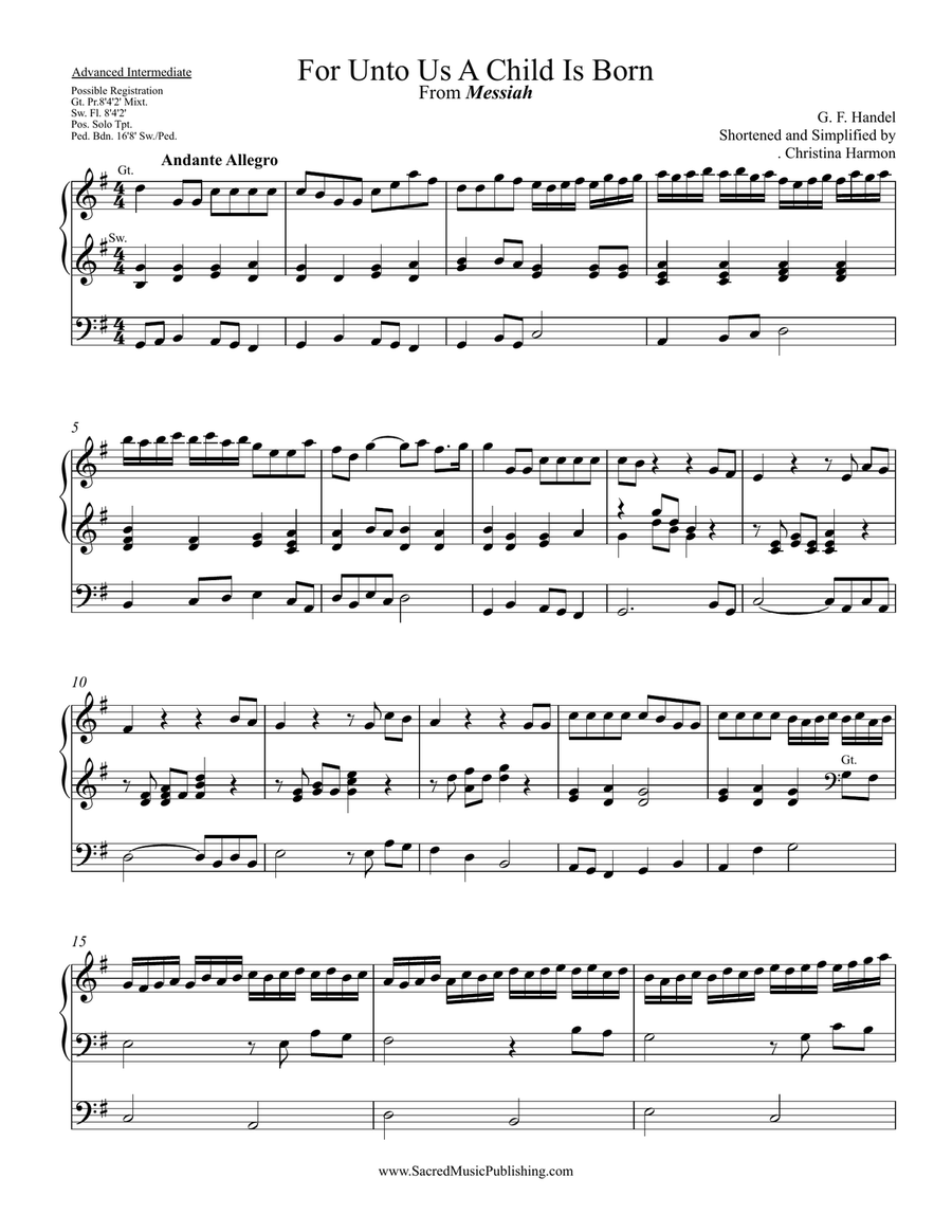 For Unto Us A Child Is Born (short version) – Organ solo Organ Solo scores gallery preview page 2