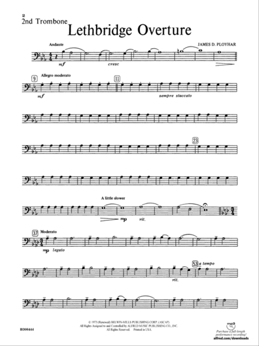 Lethbridge Overture: 2nd Trombone Concert Band scores gallery preview page 1