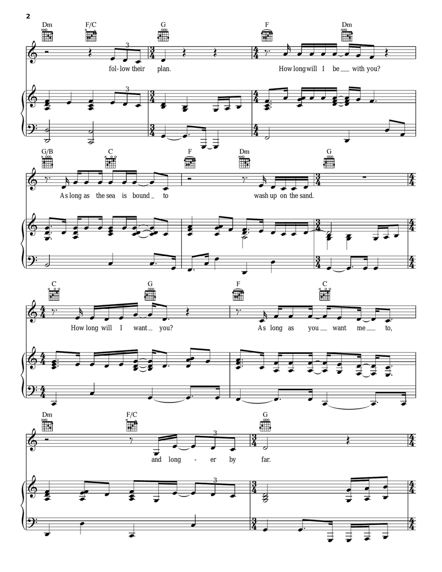 How Long Will I Love You Piano, Vocal, Guitar scores gallery preview page 2