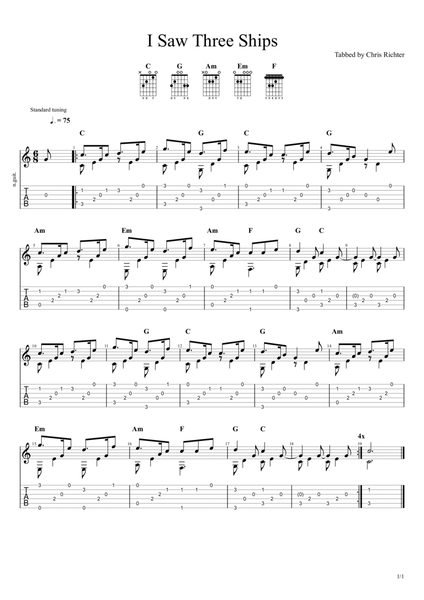 I Saw Three Ships (Solo Fingerstyle Guitar Tab) image number null