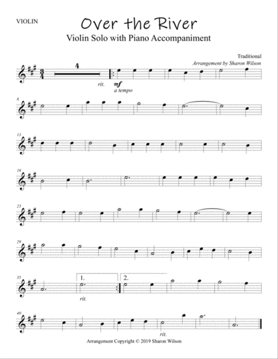 Over the River and Through the Woods (Easy Violin Solo with Piano Accompaniment) Violin Solo scores gallery preview page 2