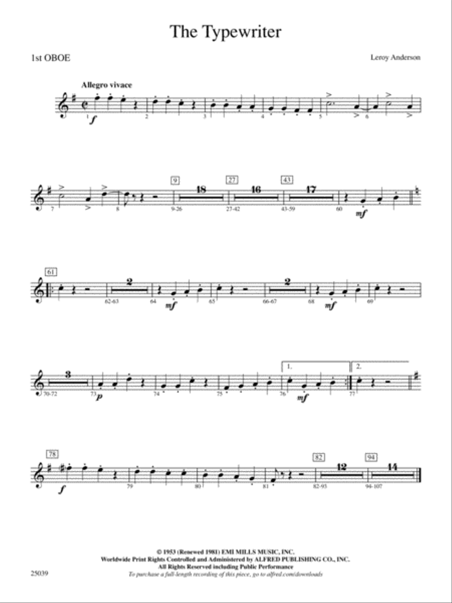 The Typewriter: Oboe Full Orchestra scores gallery preview page 1