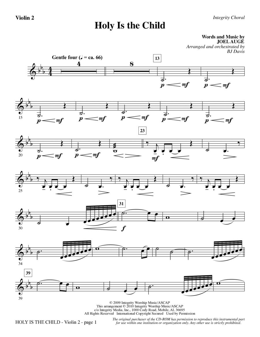 Holy Is The Child - Violin 2 Choir scores gallery preview page 1
