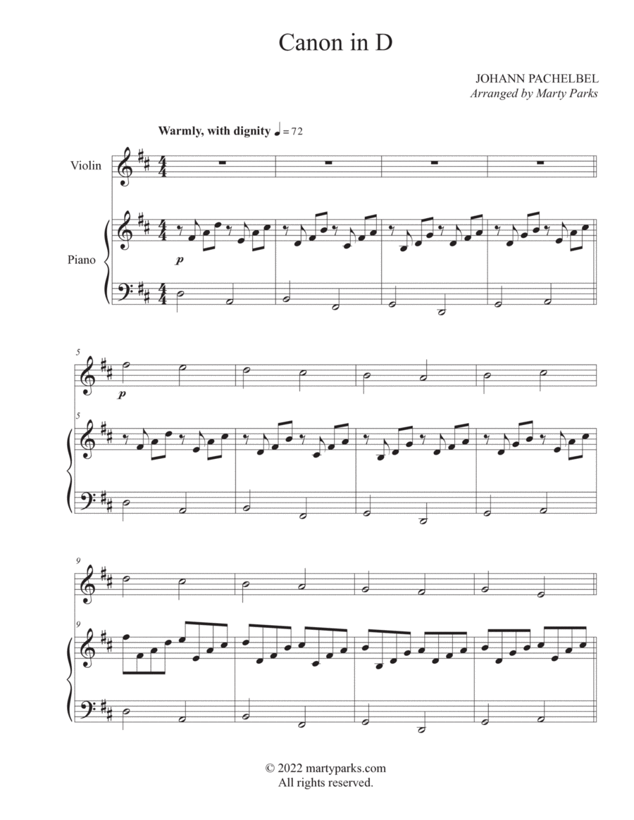 Canon in D (Violin-Piano) Violin Solo scores gallery preview page 1