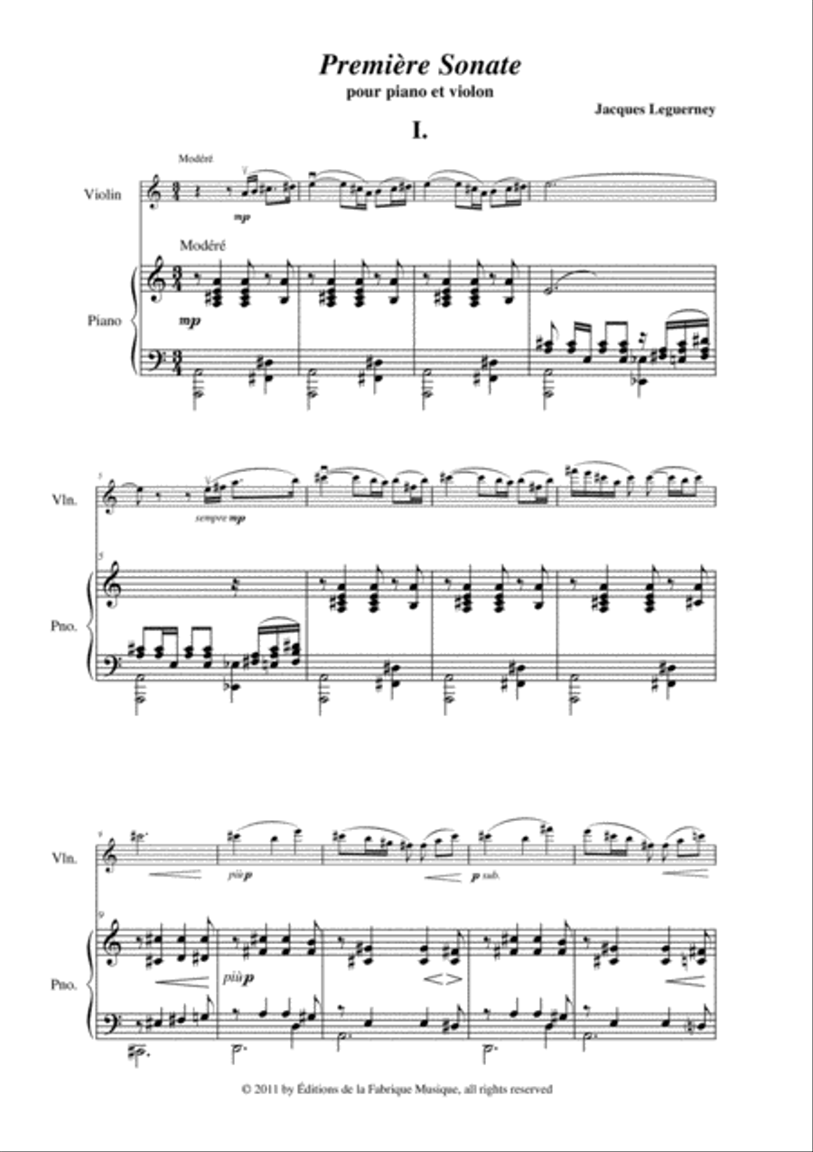 Jacques Leguerney: Première Sonate for piano and violin Violin Solo scores gallery preview page 5