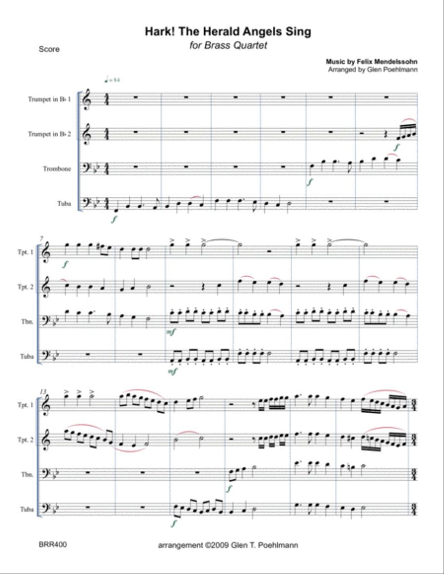 HARK THE HERALD ANGELS SING - BRASS QUARTET (unaccompanied) Brass Quartet scores gallery preview page 1