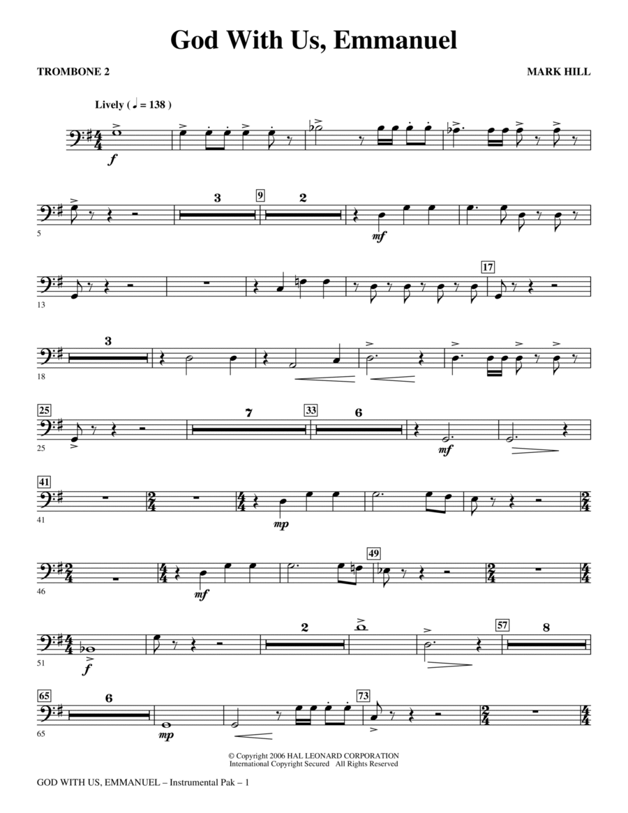 God With Us, Emmanuel! - Trombone 2 Choir scores gallery preview page 1