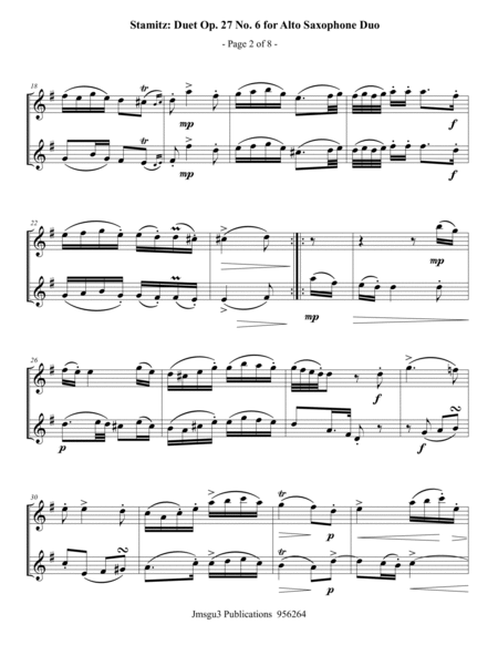 Stamitz: Duet Op. 27 No. 6 for Alto Saxophone Duo image number null
