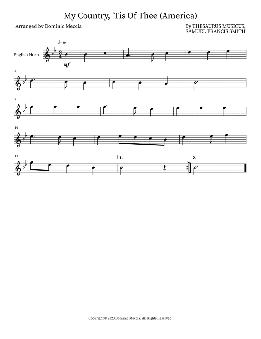 My Country, 'Tis Of Thee (America) English Horn scores gallery preview page 1