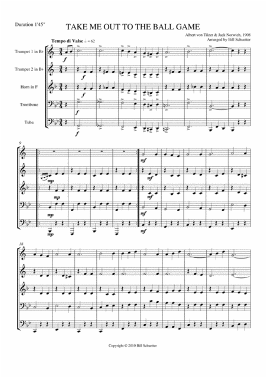 Take Me Out To the Ball Game Brass Quintet scores gallery preview page 1