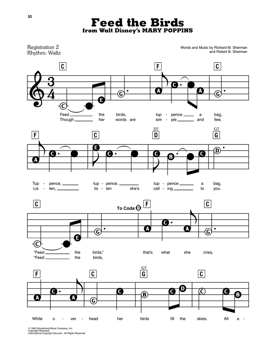 Feed The Birds (Tuppence A Bag) (from Mary Poppins: The Musical) Electronic Keyboard scores gallery preview page 1